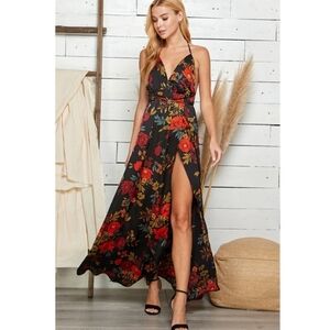 NEW Sweet Lemon Floral Print Halter Neck Maxi Dress